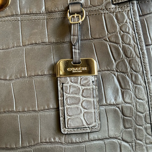 Coach Gramercy Satchel Bag Croc Embossed Leather Gray Mink Crossbody Tote Purse - Picture 4 of 11